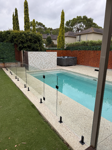 Glass fencing, spa and pool