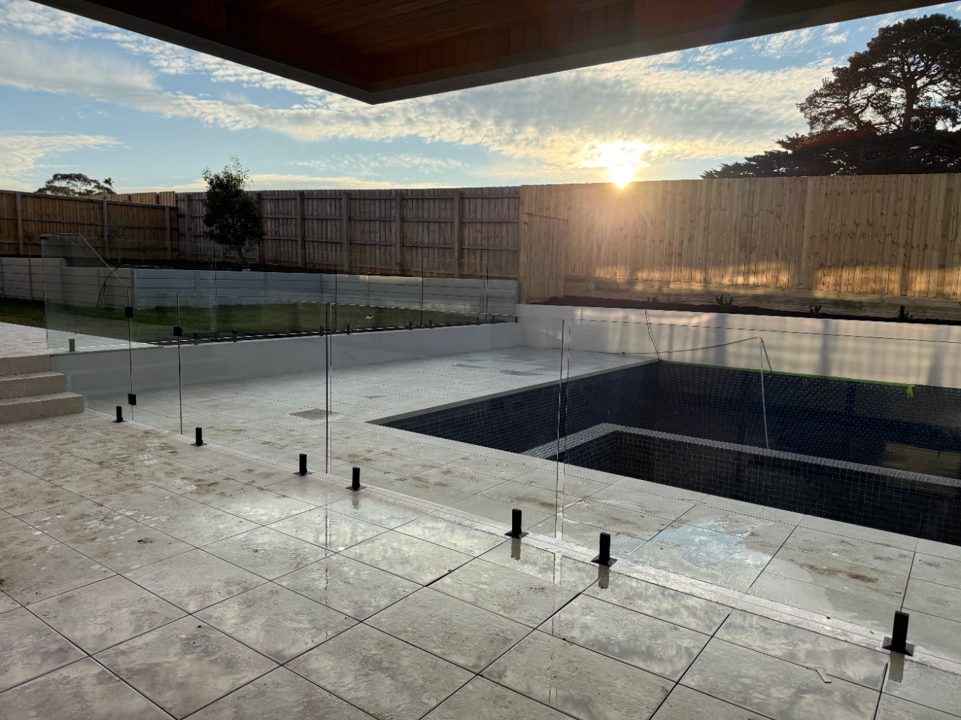 Architectural pool at sunset